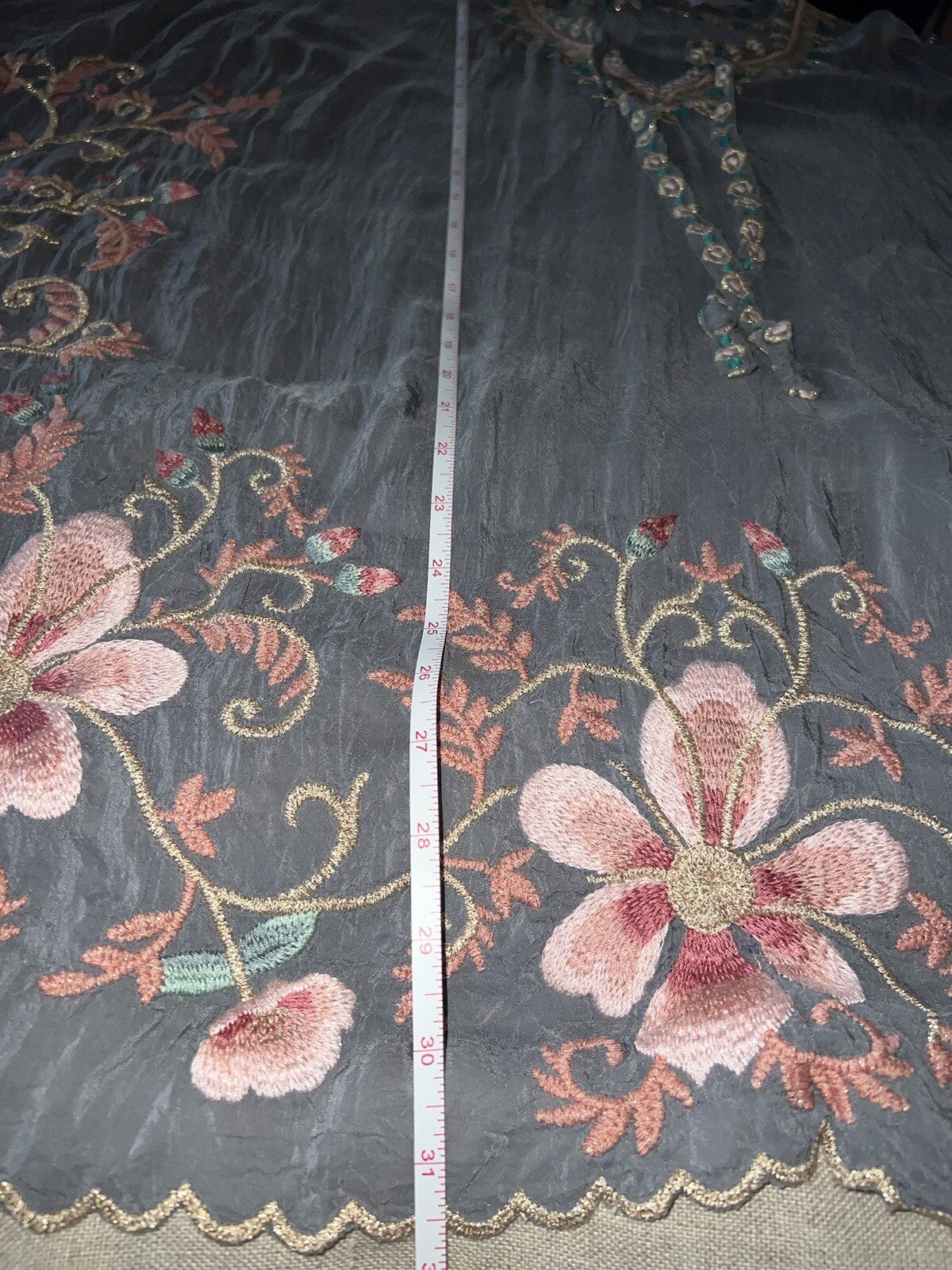 Johnny Was M Silky Kimono Poncho Wrap Top Cover Up Gold Embroidery PitPit 31” Johnny Was