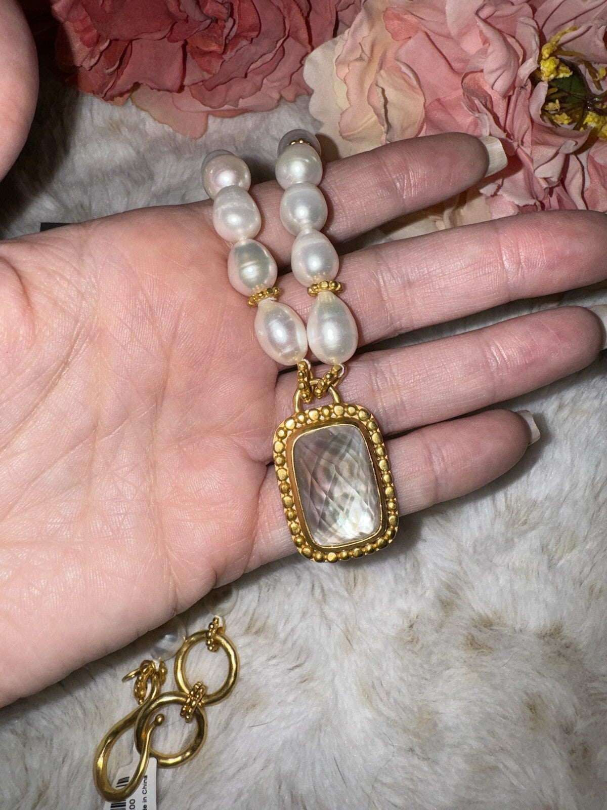 Julie Vos Freshwater Pearl & Clear Statement Necklace 24k Gold Plated Julie Vos