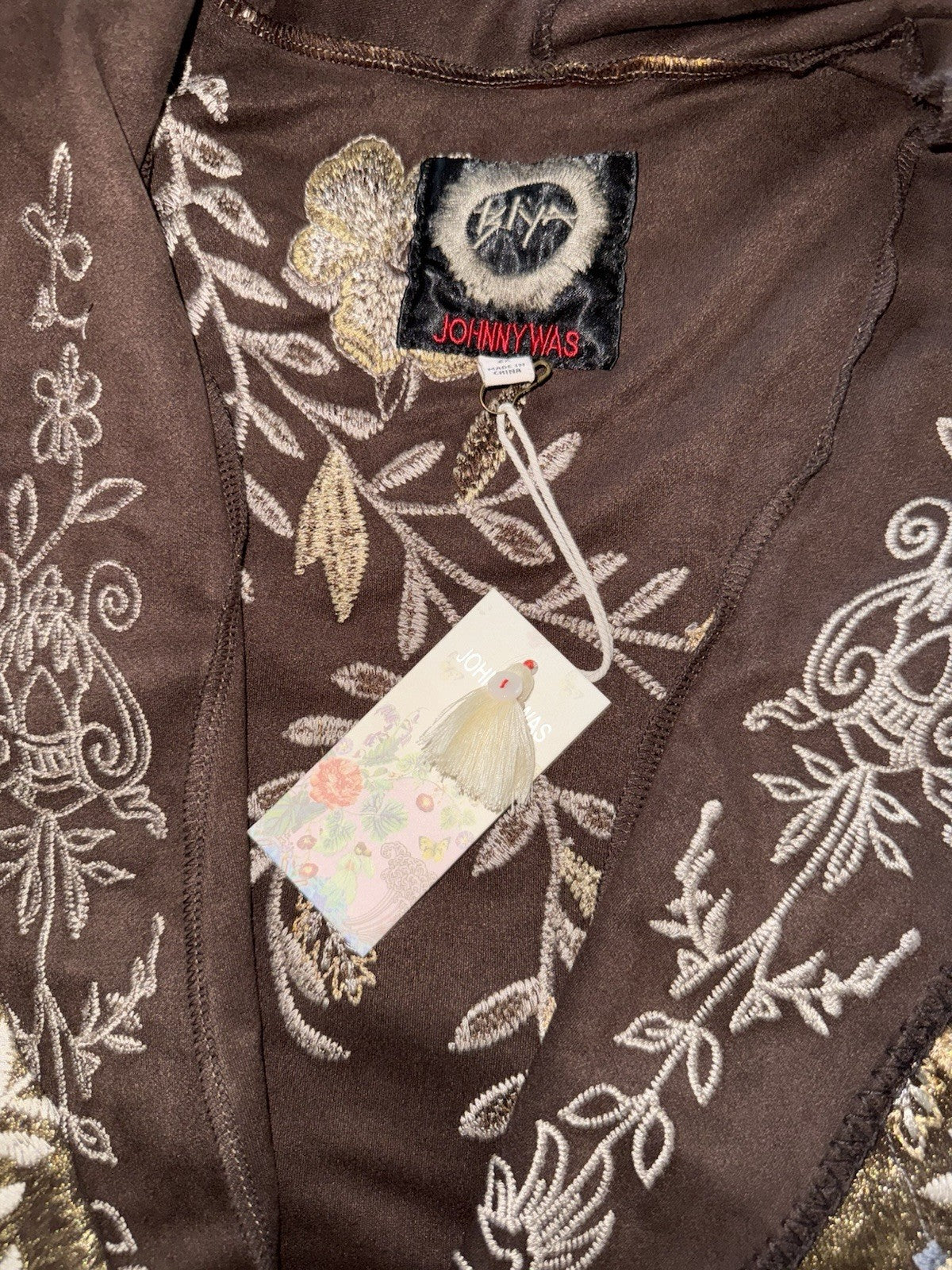 Johnny Was 2X Plus Gold & Brown Metallic Jacket Coat Wrap Sweater BOHO Johnny Was