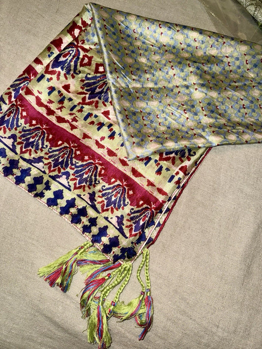 Johnny Was Silk Scarf w/ Tassels Colorful Flowers Beautiful Condition Johnny Was