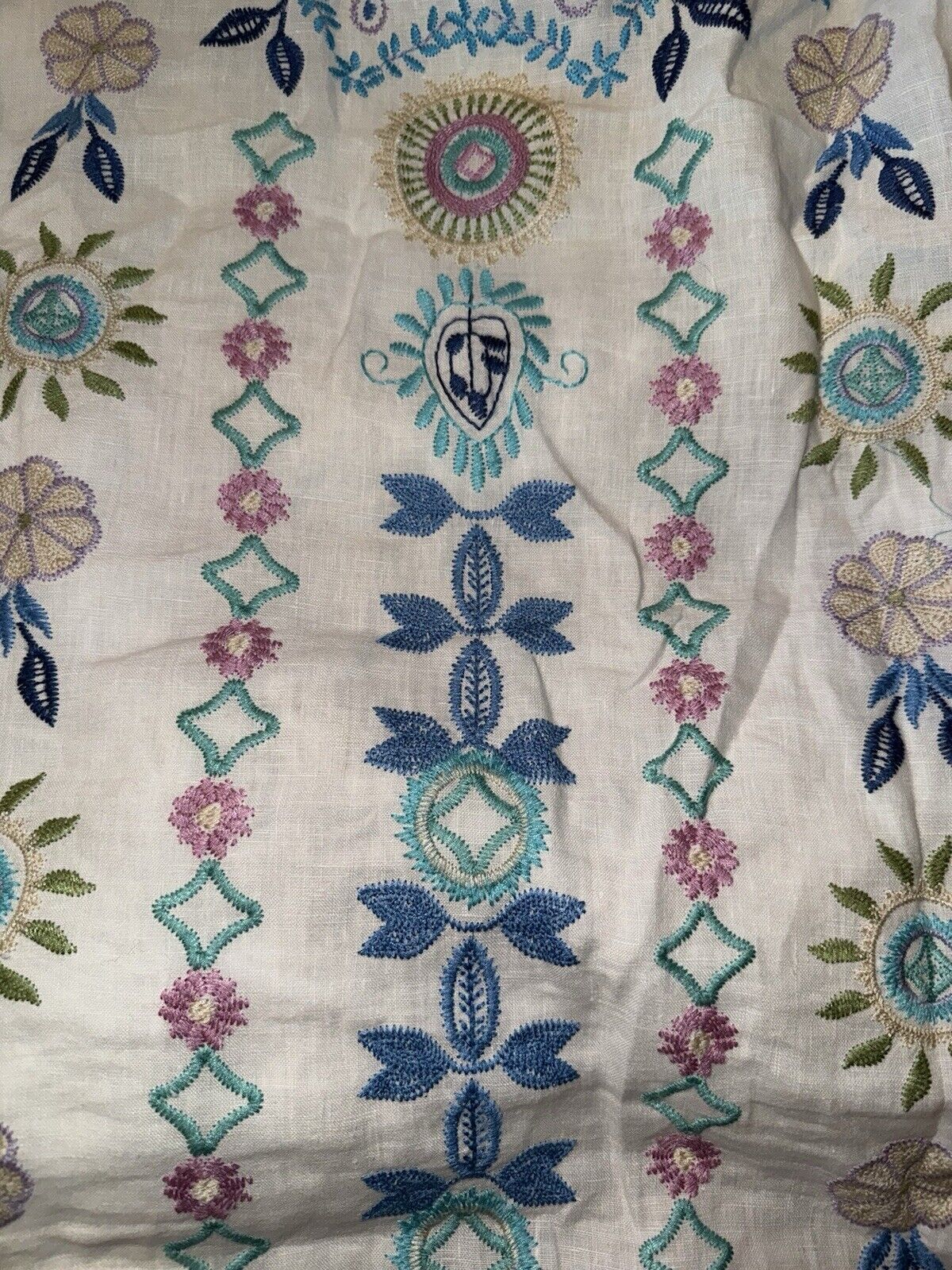 Johnny Was 3X White Linen Kimono Embroidered Blue & Pink Wrap Jacket