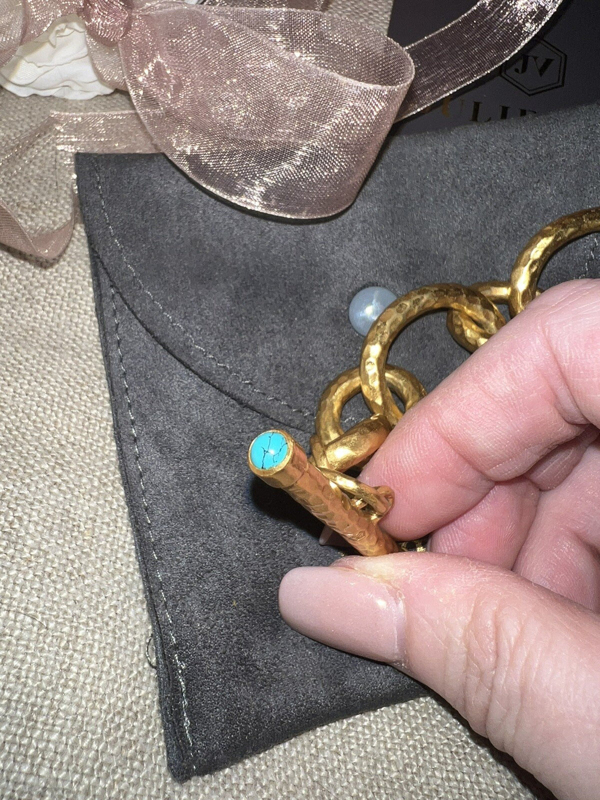 Julie Vos 8.5” Large Size Turquoise Cap Link Bracelet Adjustable Toggle NWO Julie Vos