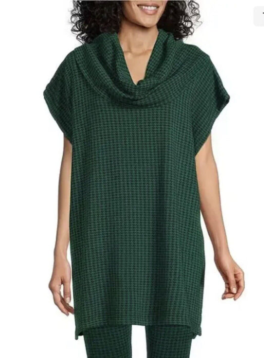 Bryn Walker Inlet Pike Houndstooth Print Cowl Neck  Bamboo Poncho Top XL