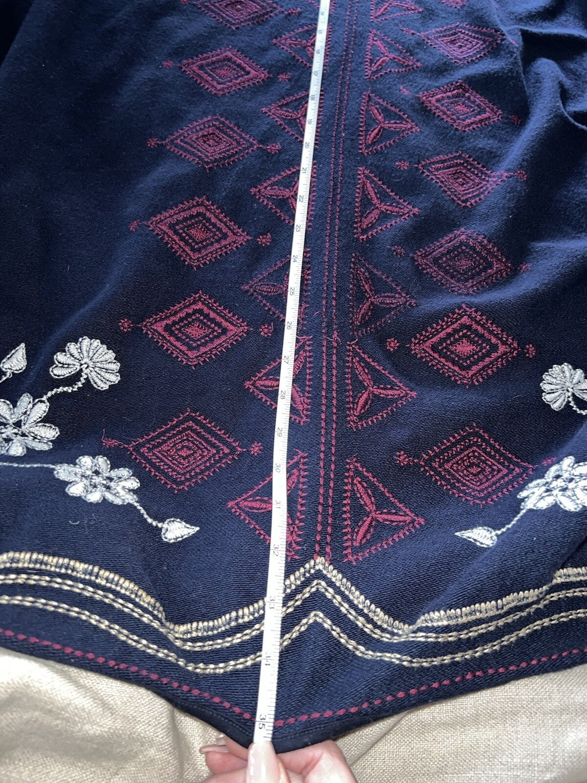 Johnny Was Navy Blue & Red French Terry 3X Kimono Wrap Poncho Coat Jacket Johnny Was