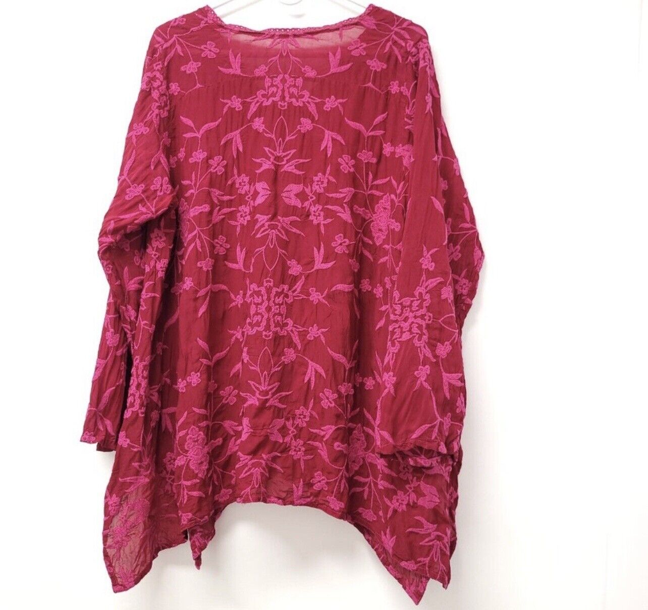 Johnny Was Red Silky Embroidery Tonal Tunic Top Kimono Sz XL 1X 1XL