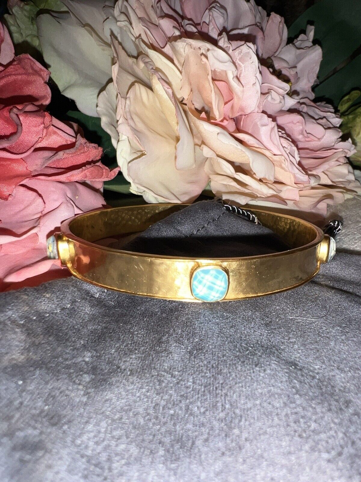 NEW Julie Vos 24k Gold Plated Bangle Bracelet With Blue Stones Sz Medium NWOT