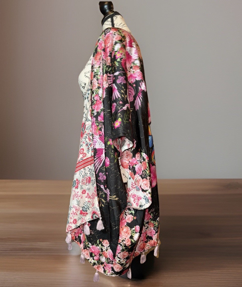 Johnny Was O/S 100% Silk Poncho Wrap Kimono Top Western Texas Native American Johnny Was