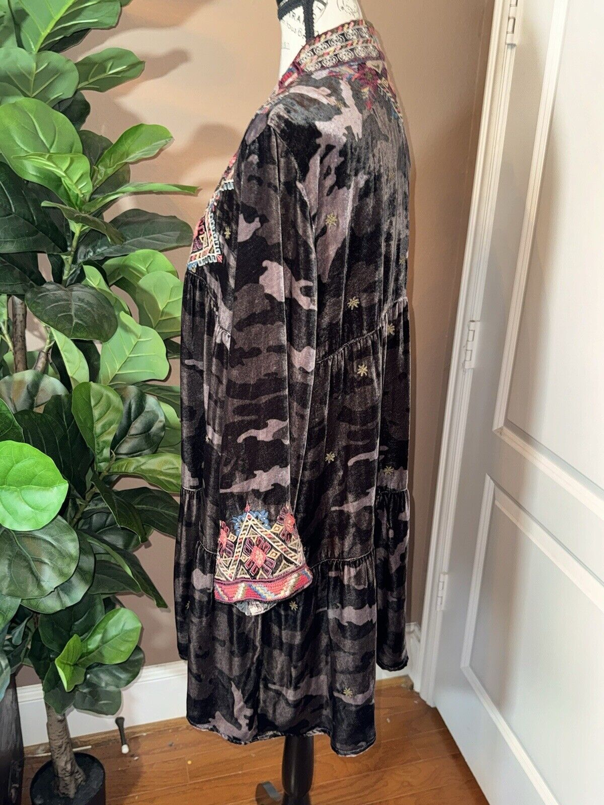 Johnny Was L Velvet Long Kimono Duster Embroidered Wrap Cardigan Jacket