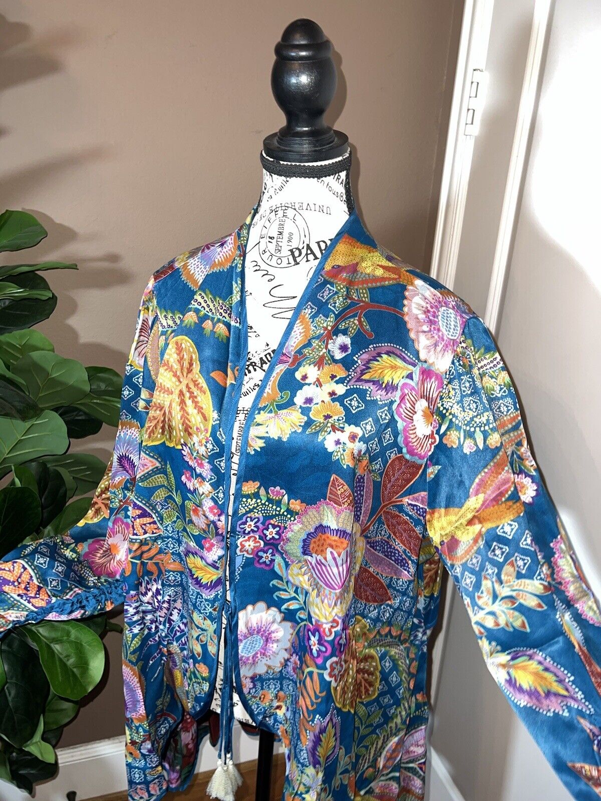 Johnny Was Duster Kimono REVERSIBLE XL 1X   Teal Blue & Wine Red Florals