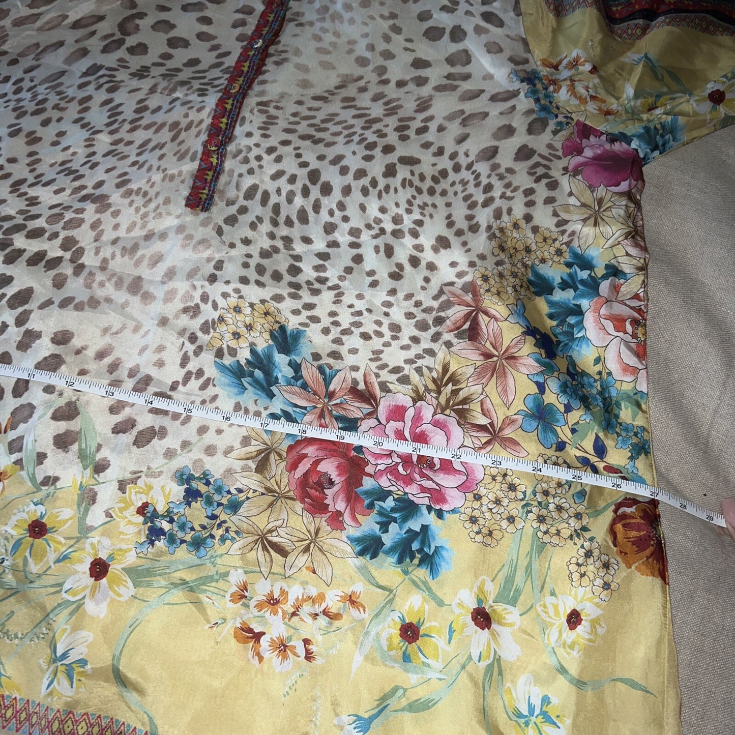 100% Silk Johnny Was Tunic Top XL Soft & Flowy Leopard & Flower Johnny Was