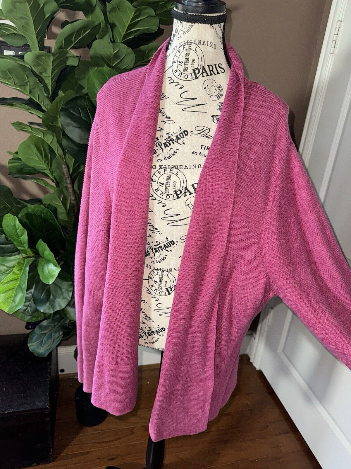 Eileen Fisher 2X Fushia Pink Cardigan Jacket Top Wrap Kimono Sweater Coat Soft