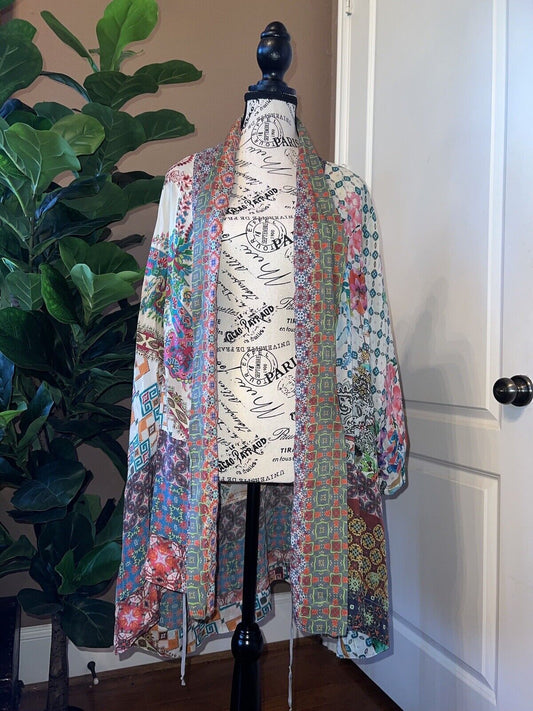 Johnny Was L Large Silky Kimono Top Gorgeous Great Condition