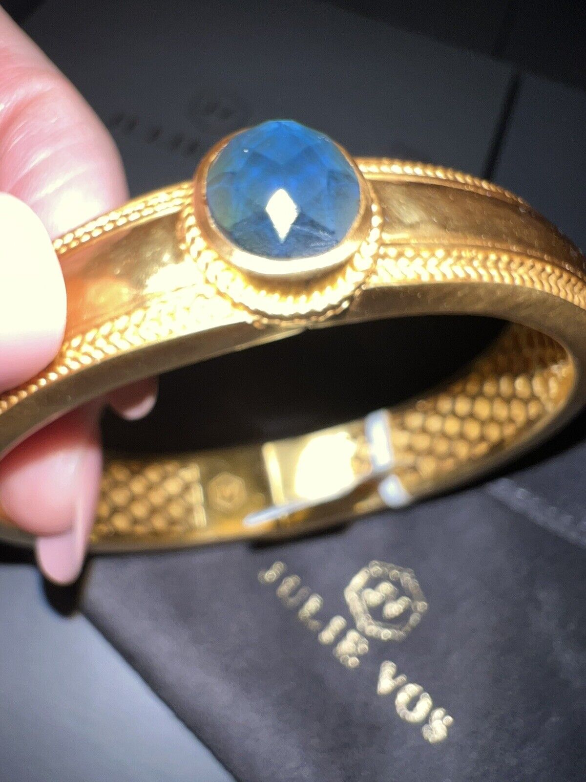 Julie Vos Hinged Bangle with Sapphire Blue Stone