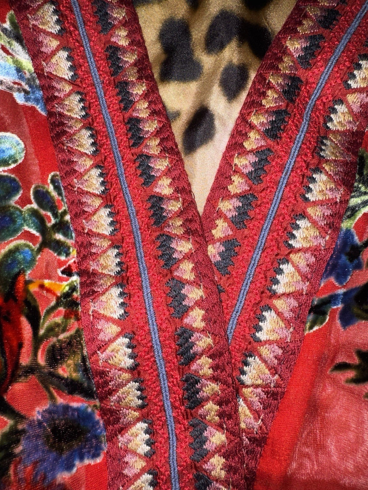 Johnny Was XL Red Burnout Velvet Kimono REVERSIBLE Jacket $550 Retail Johnny Was