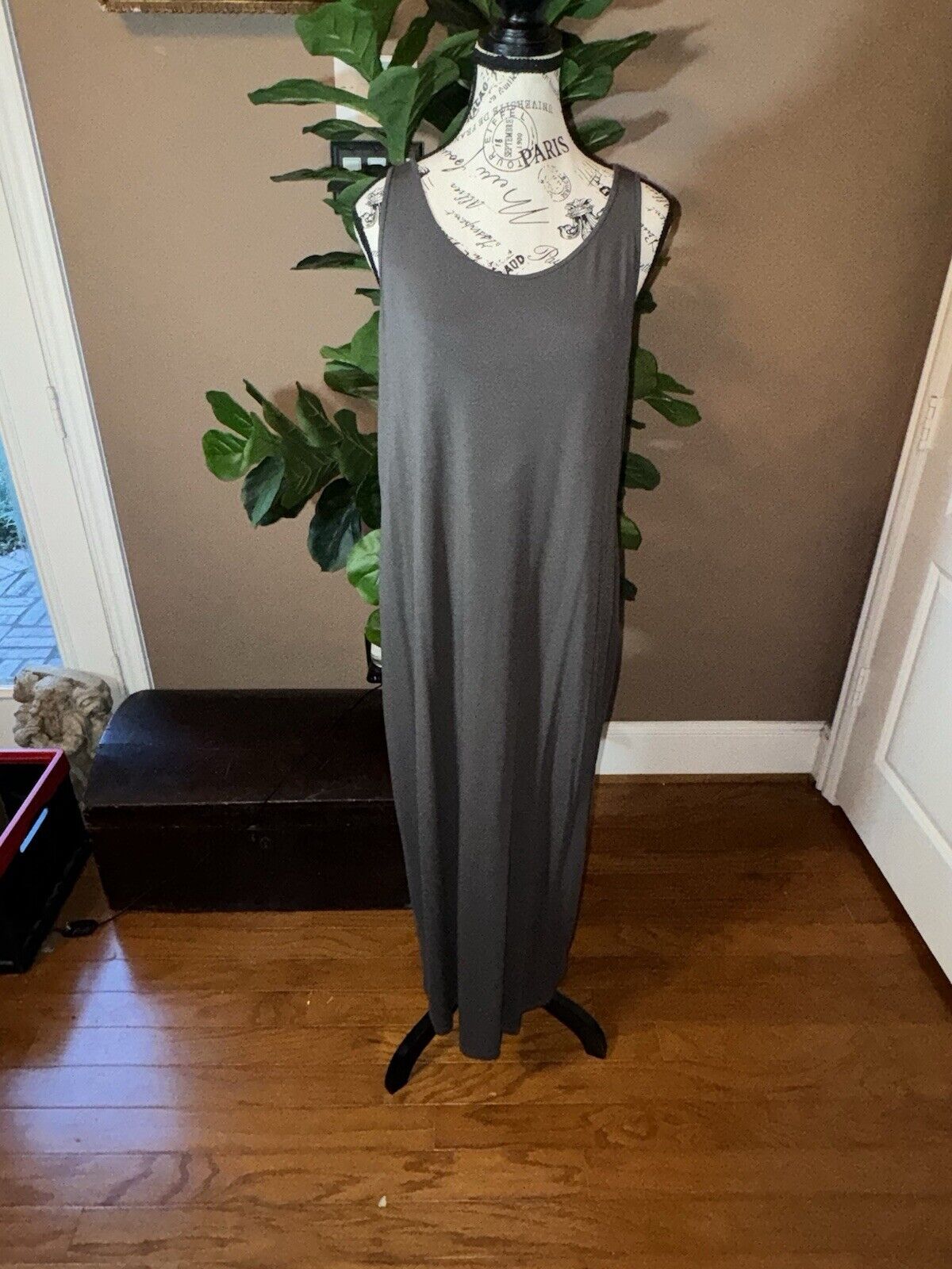 Eileen Fisher Viscose Mushroom Brown Maxi Dress Sz L Large