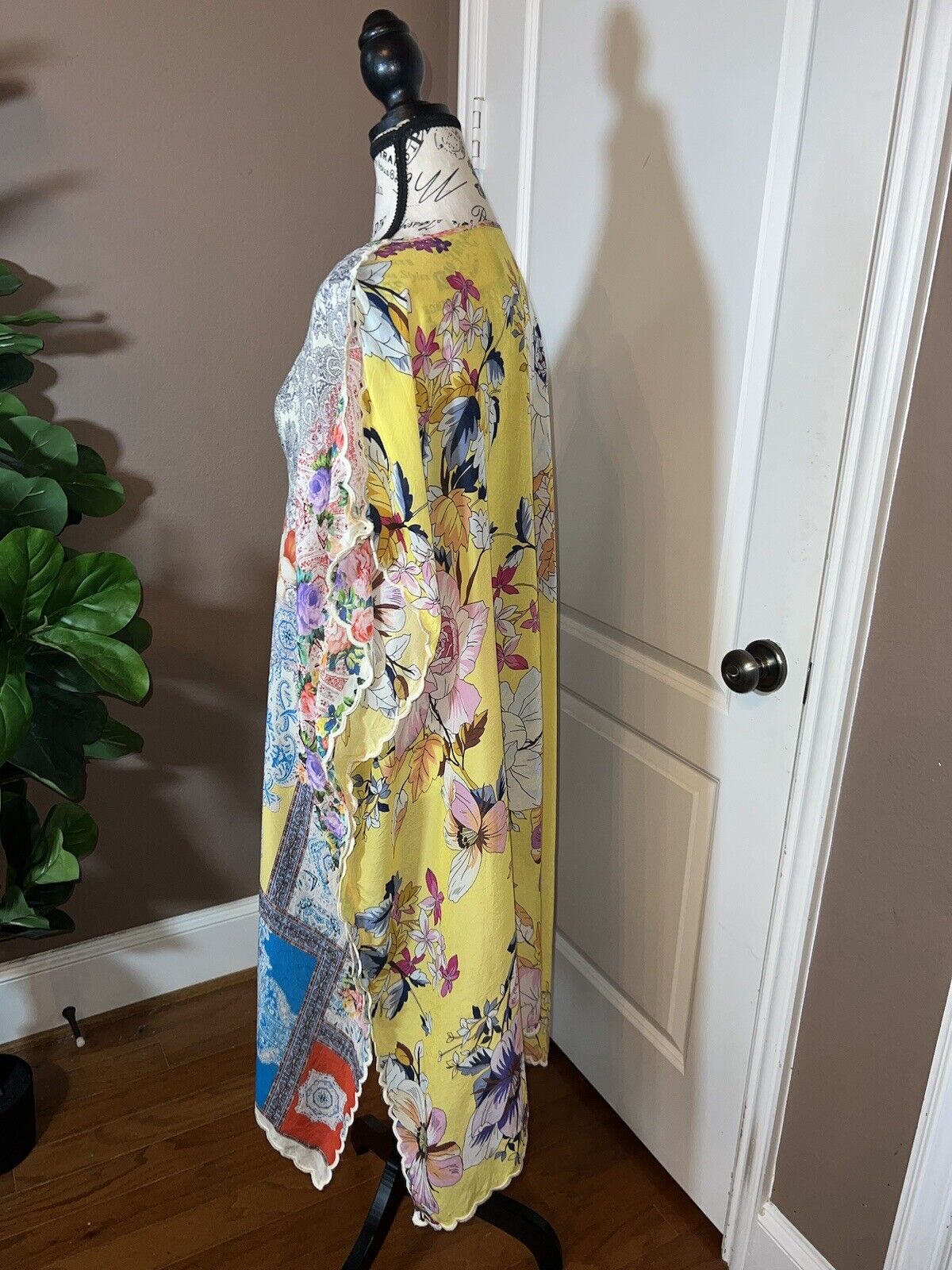 Johnny Was Silky Long Kimono Kaftan Floral & Patchwork Yellow XXL 2XL 2X SPRING