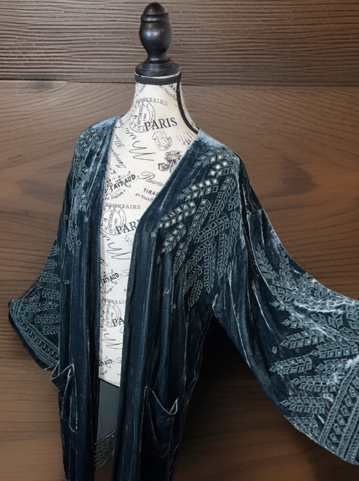 Johnny Was Jade L Large Velvet Long Kimono Duster Wrap Green Coat Embroidery Johnny Was