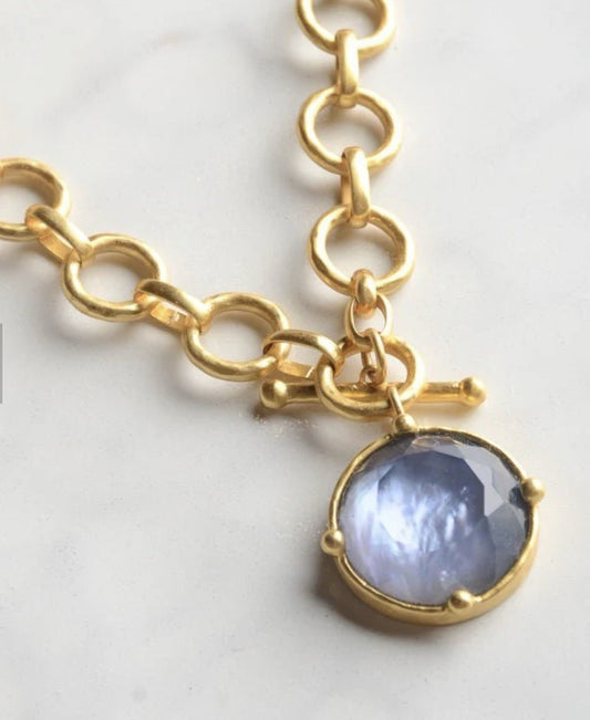 Julie Vos EXTRA LONG 23” Pendant Necklace Bee Iridescent Blue Statement Toggle Julie Vos