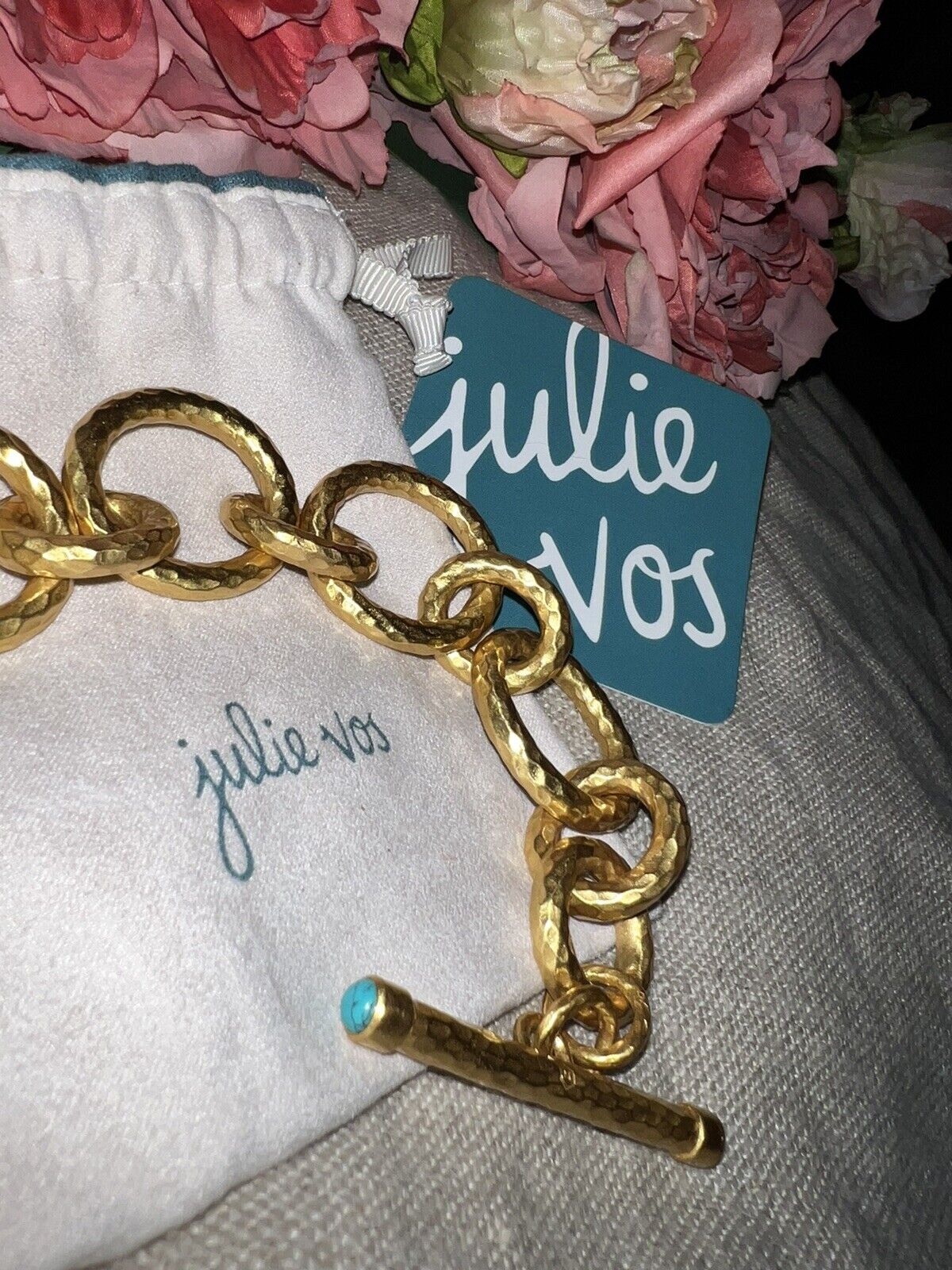 NEW Julie Vos 8.5” Large Size Turquoise Cap Link Bracelet Adjustable Toggle NWOT