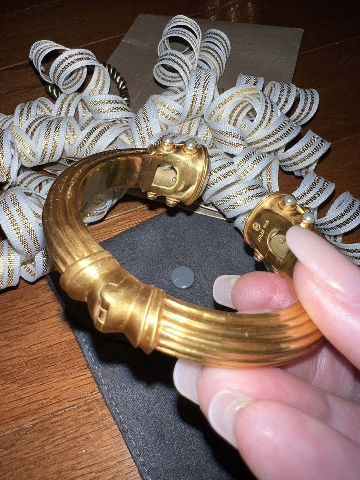 Julie Vos Hinged Bangle Cuff Bracelet 24k Gold Plate & Creamy White Julie Vos