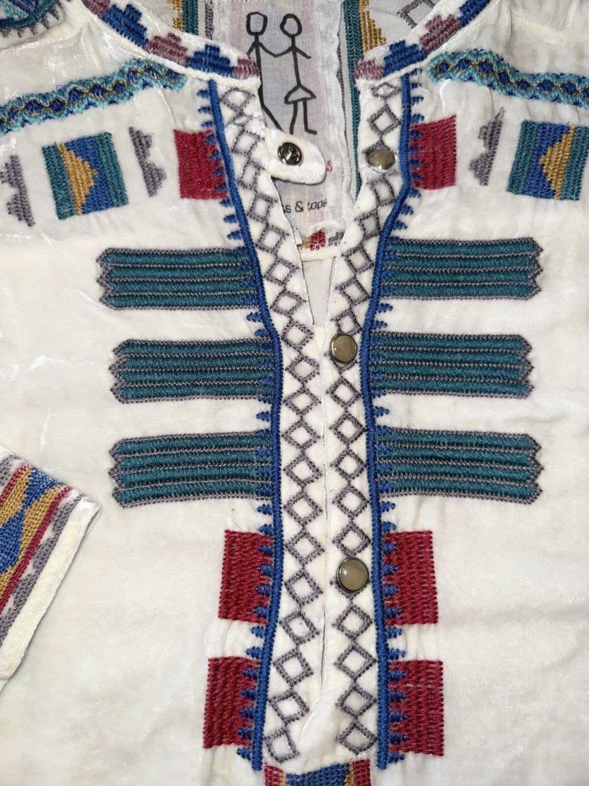 Johnny Was L Large Cream White Velvet Peasant Tunic Top Blouse Embroidered Johnny Was