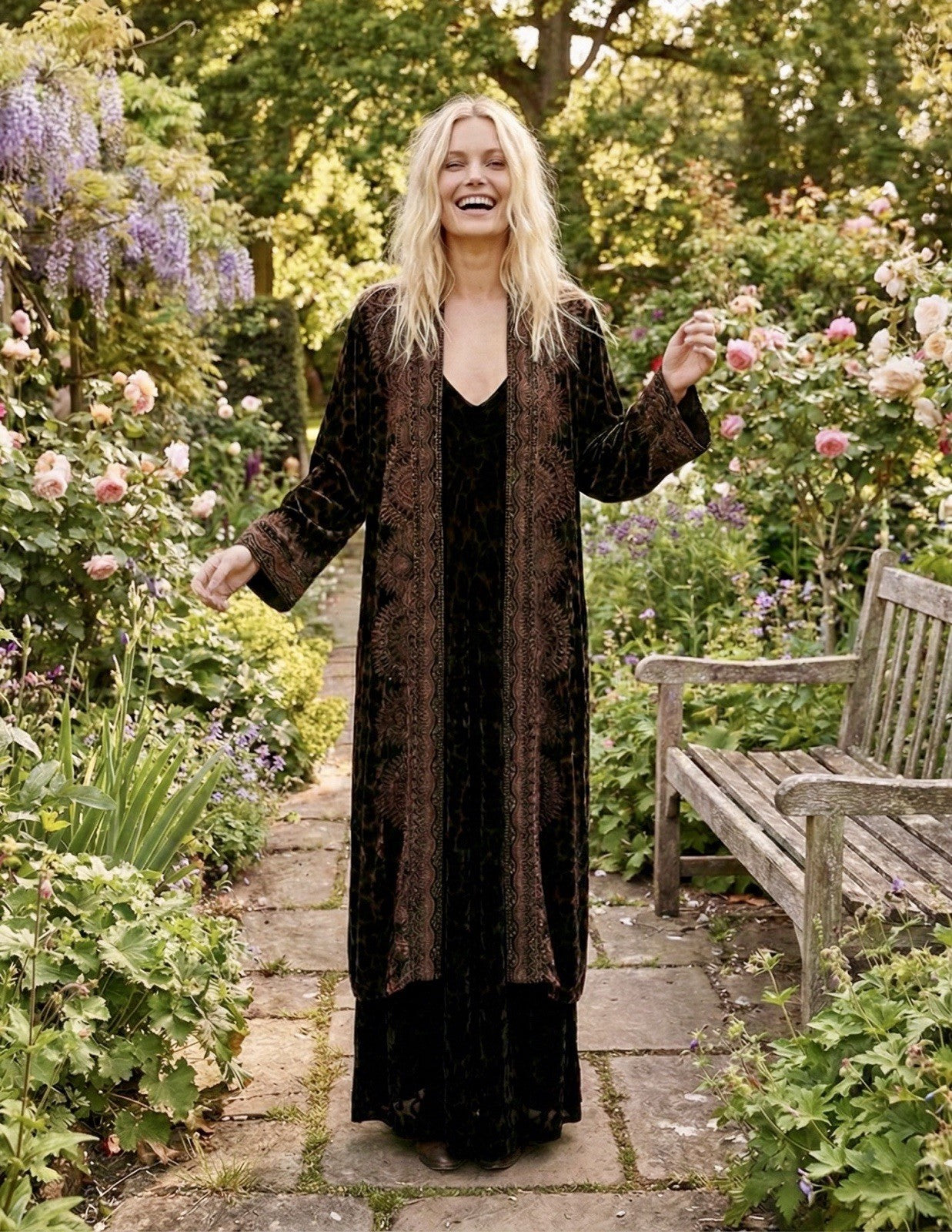 Johnny Was L Large Velvet Long Kimono Duster Wrap Leopard & Lace Jacket Johnny Was