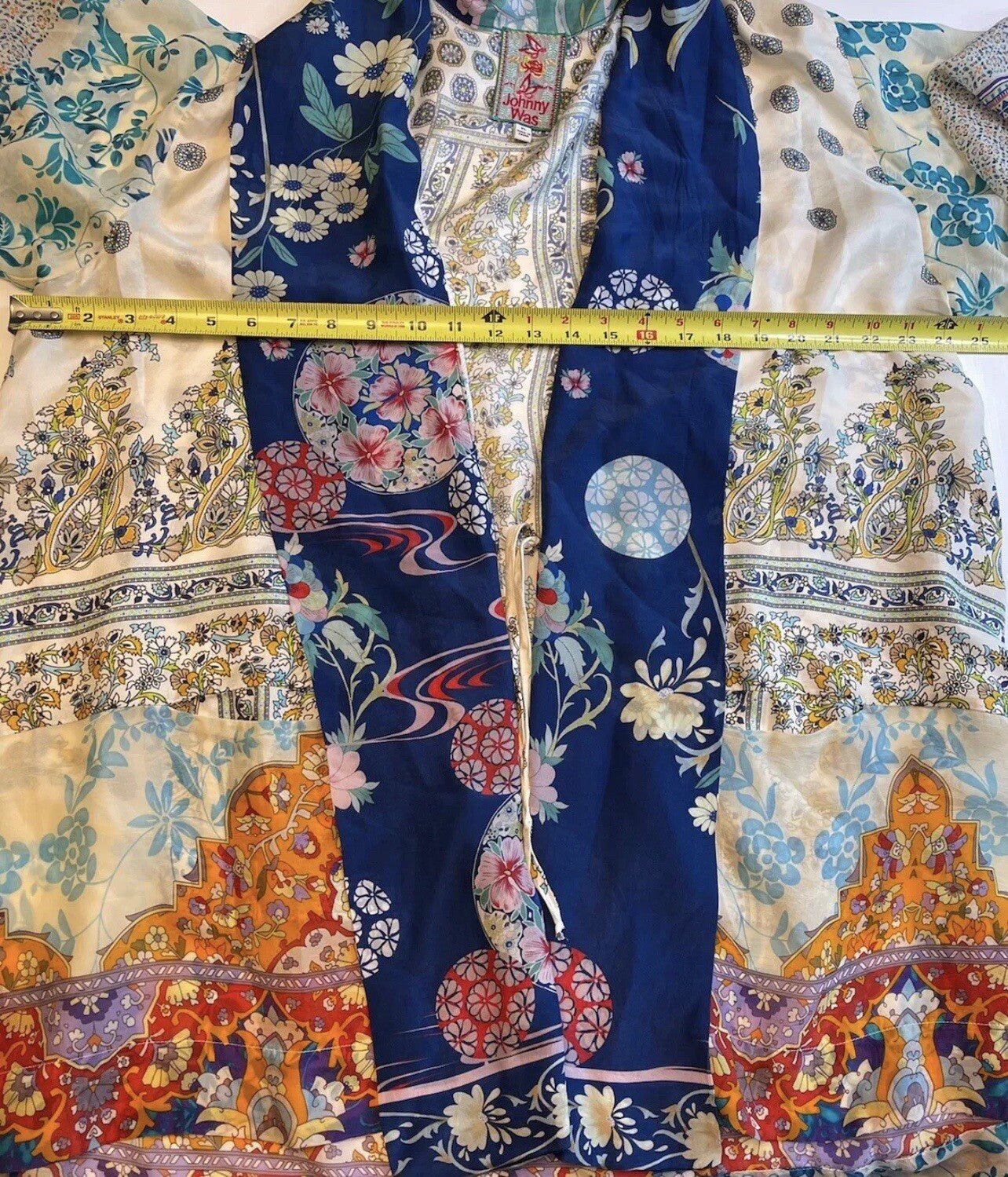 Johnny Was Pl Petite Large 100% Silk Kimono Wrap Jacket Cardigan FLAWS READ Johnny Was