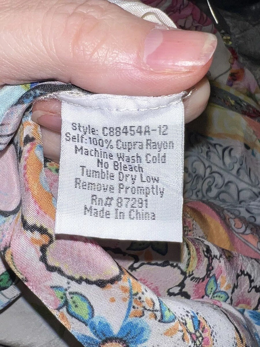 Johnny Was XL Silky Kimono Lightweight Cool Jacket Wrap Embroidered Pockets BOHO Johnny Was