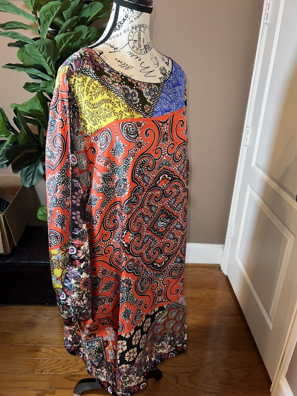 Johnny Was 100% Silk Patchwork Pattern Tunic Top /Mini Dress Sz XXL (2X 2XL)