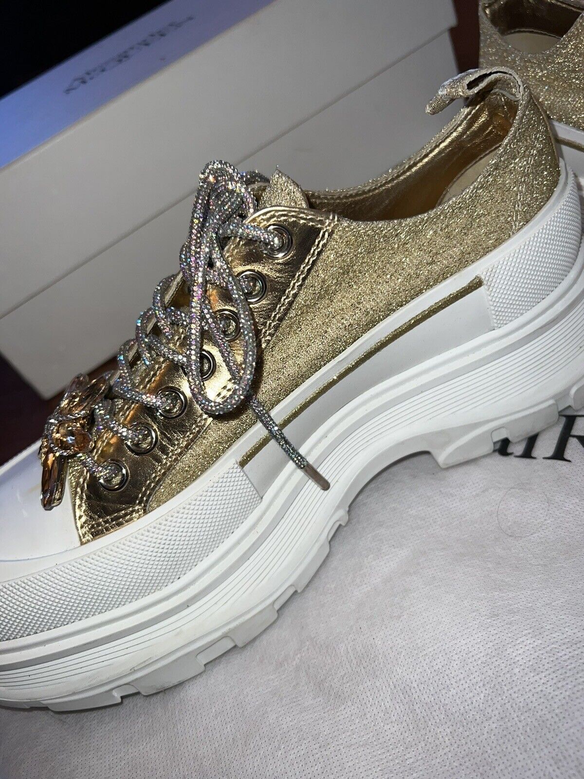 Alexander McQueen Tread Slick Gold Glitter Sneakers Retail $1180 Sz 42 US 10