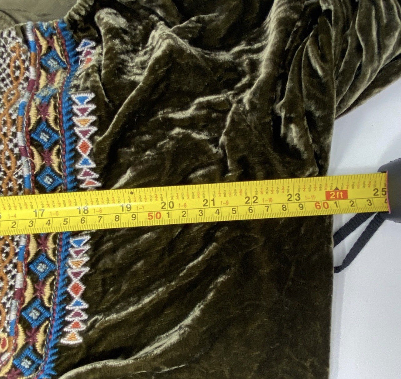 Johnny Was XL Olive Brown Velvet Peasant Blouse Embroidered Tunic Top Mini Dress Johnny Was