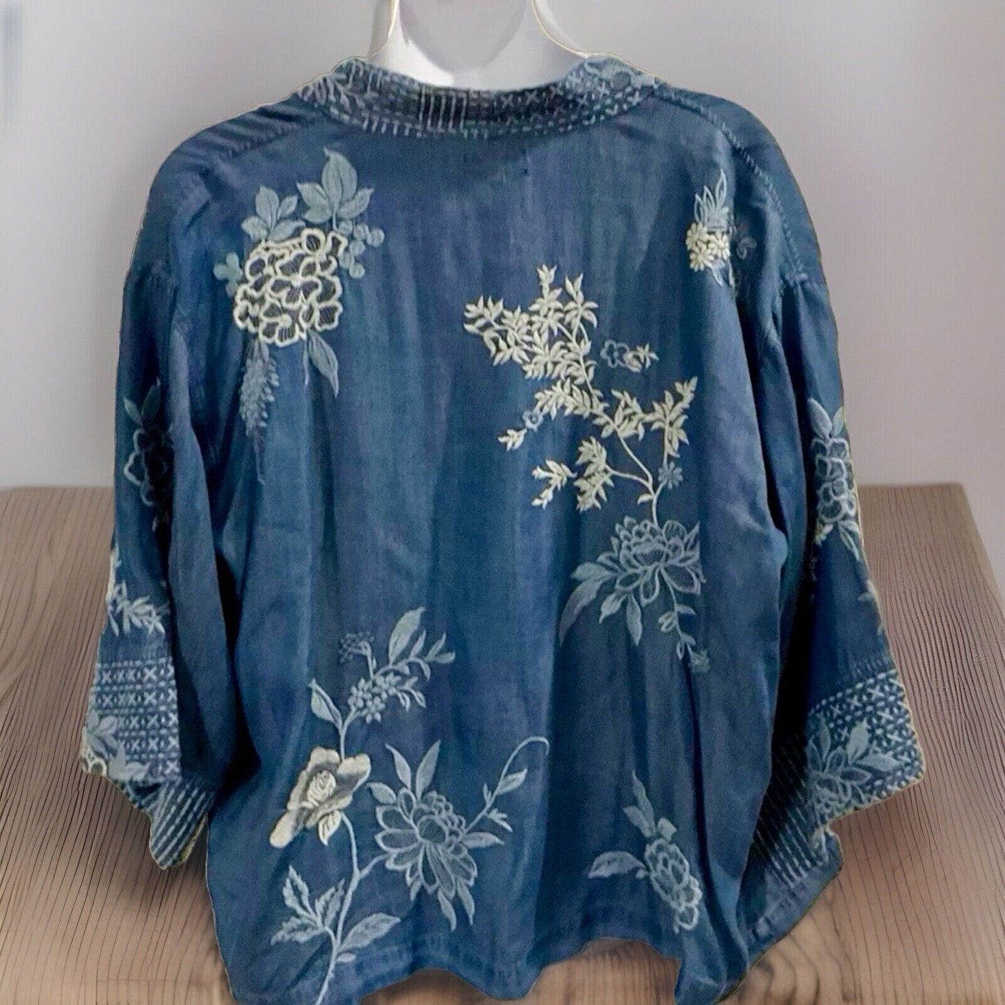 Johnny Was 3X 3XL Denim Kimono Embroidered Jacket Cardigan Wrap Coat Boho