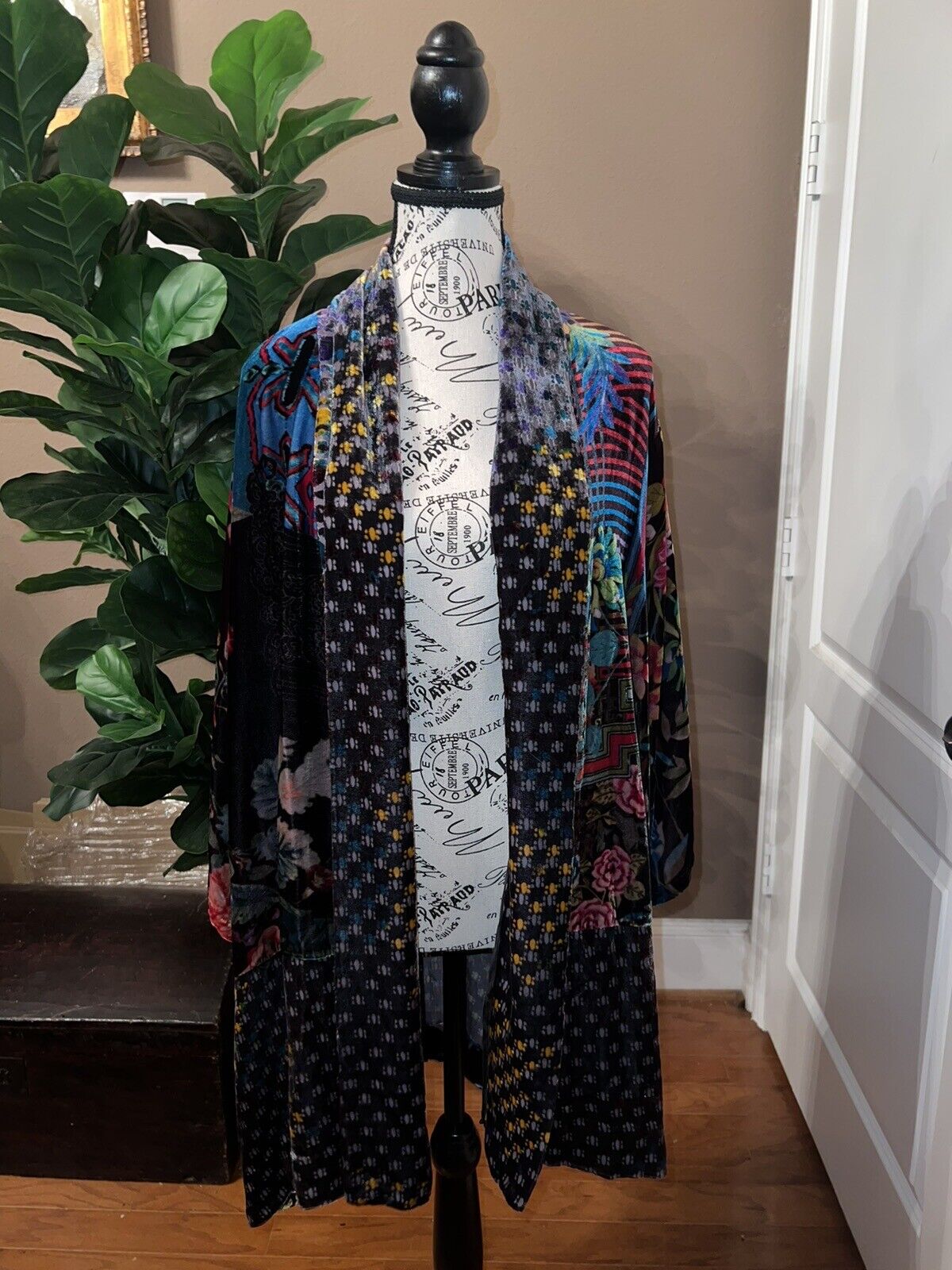 Johnny Was Velvet Kimono Wrap Jacket Sz XL 1X 1XL Oversized Cardigan