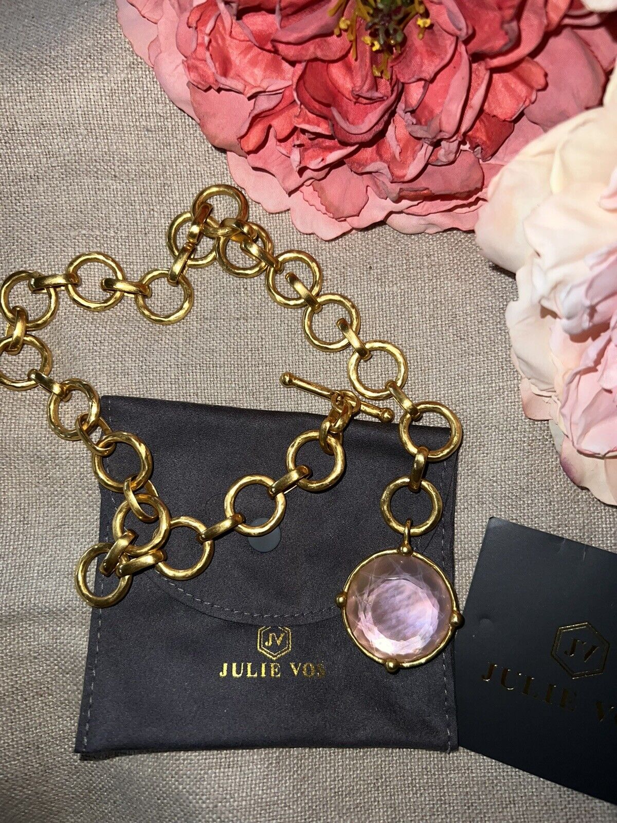 Julie Vos Soft Pink Statement Toggle Link Necklace Pendant Bee 19”