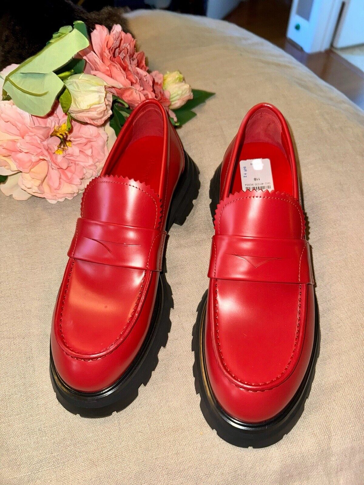 Alexander McQueen Wander Women's Red Leather Platform Loafer Shoes IT 41 / US 11