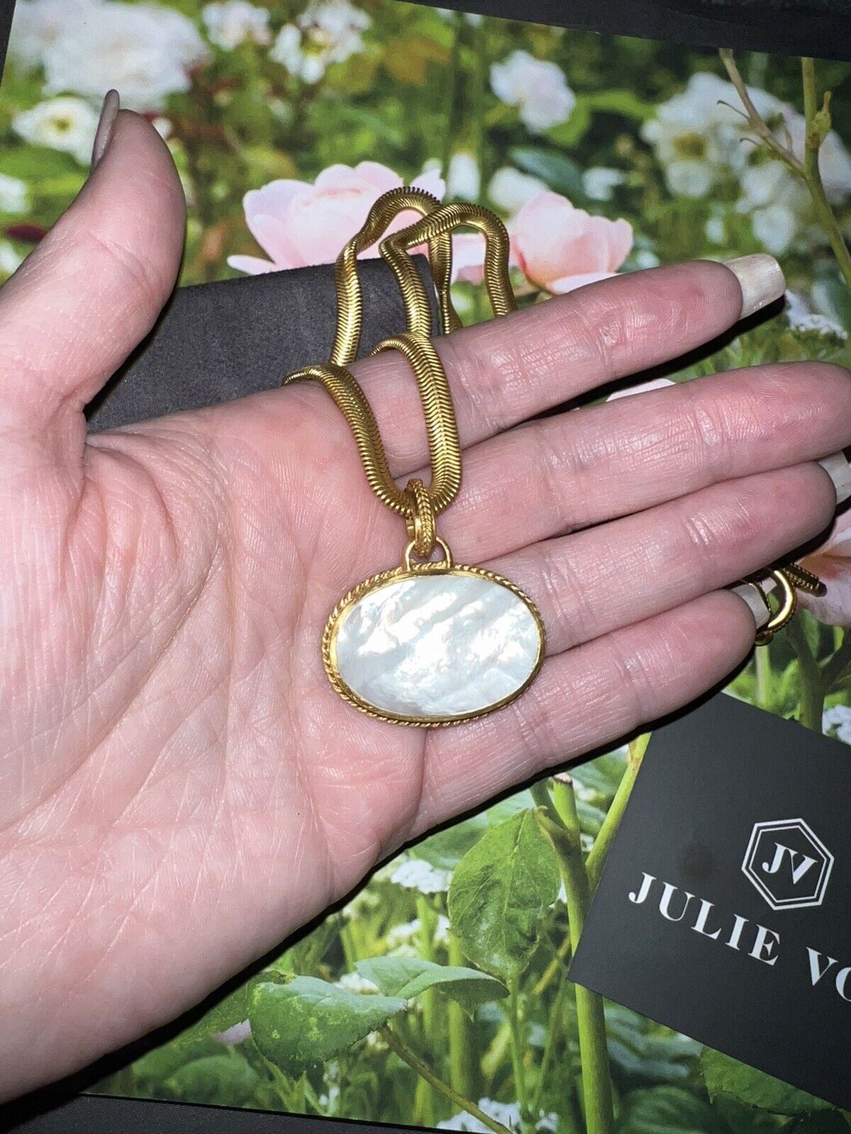 Julie Vos White/Clear Iridescent Pendant & 24k Gold Plated Chain Necklace