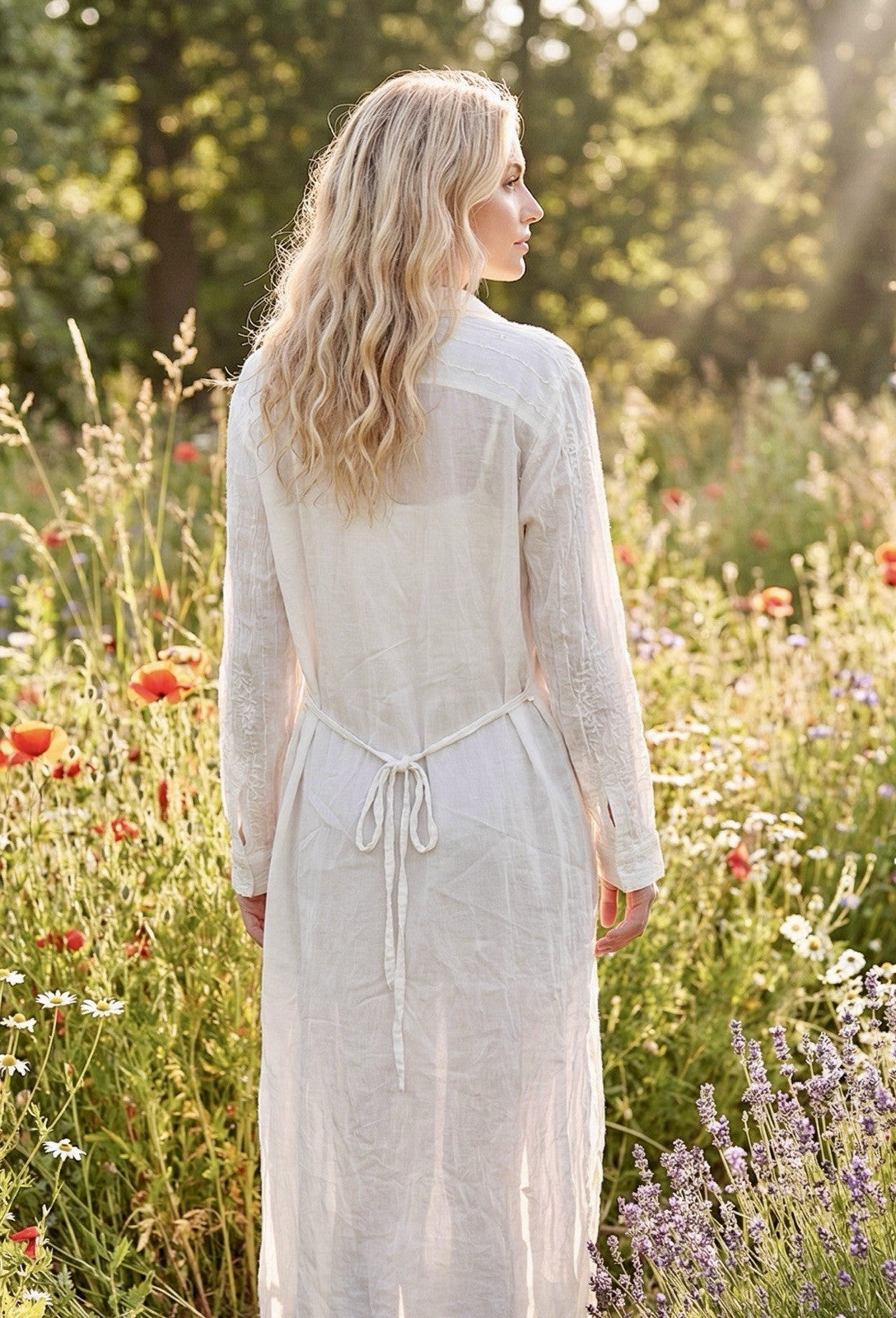 Johnny Was 2X Ivory Maxi Dress Silky Embroidery & Lace Kimono BOHO Beach Wedding Johnny Was