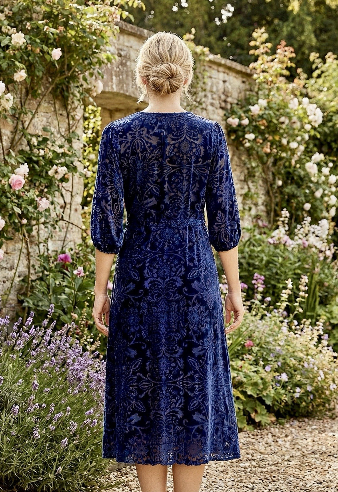 Johnny Was PXL Midnight Blue Velvet Burnout Shift MIDI Dress Lightweight Johnny Was