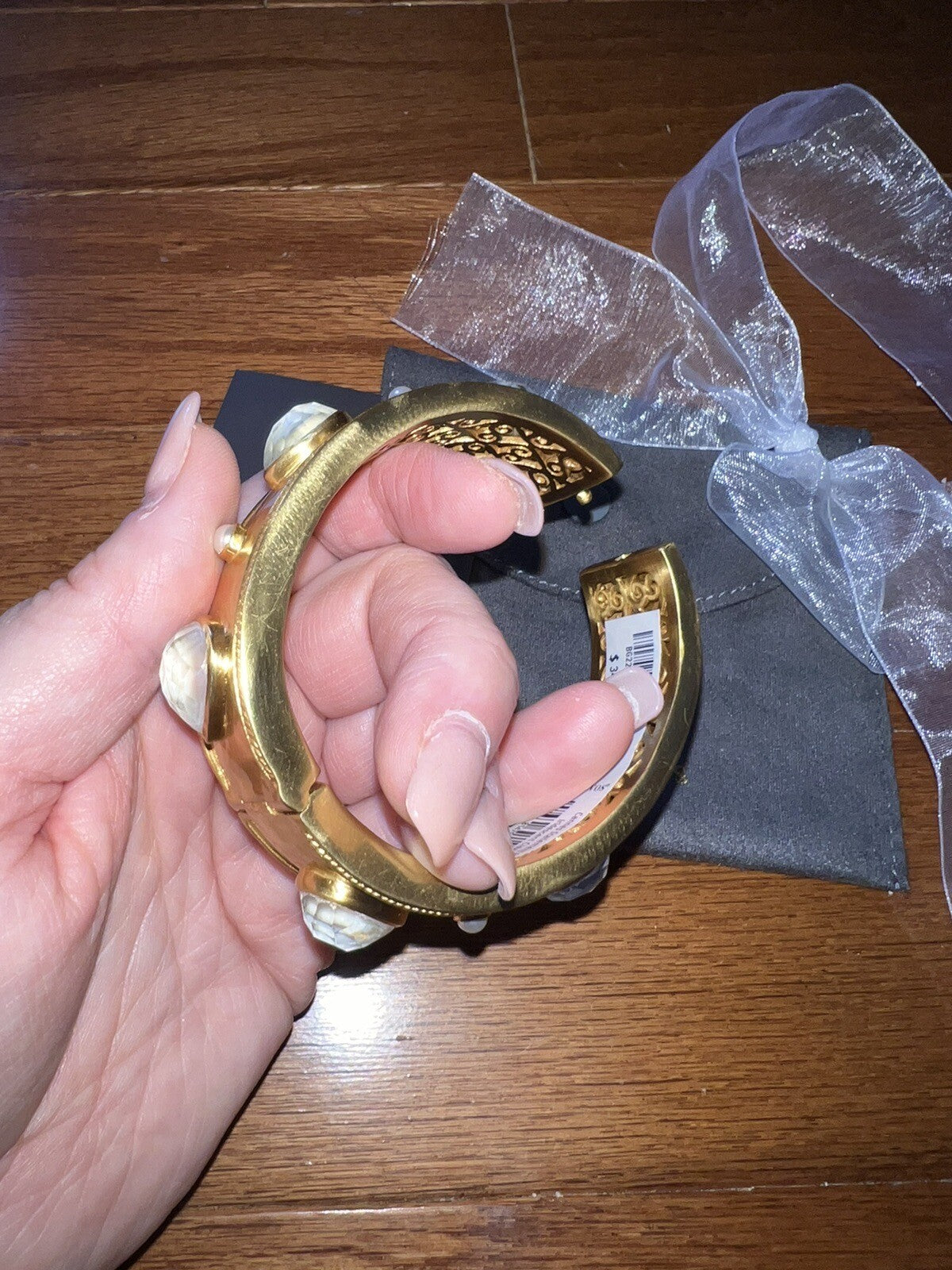 Julie Vos Large Hinged Bangle Cuff Bracelet 24k Gold Plate & Iridescent Julie Vos