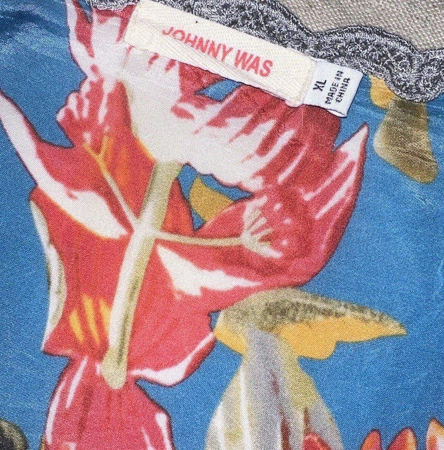 Johnny Was XL 100% Silk Long Sleeve Tunic Top Dragon Blouse Shirt Asian BOHO Johnny Was