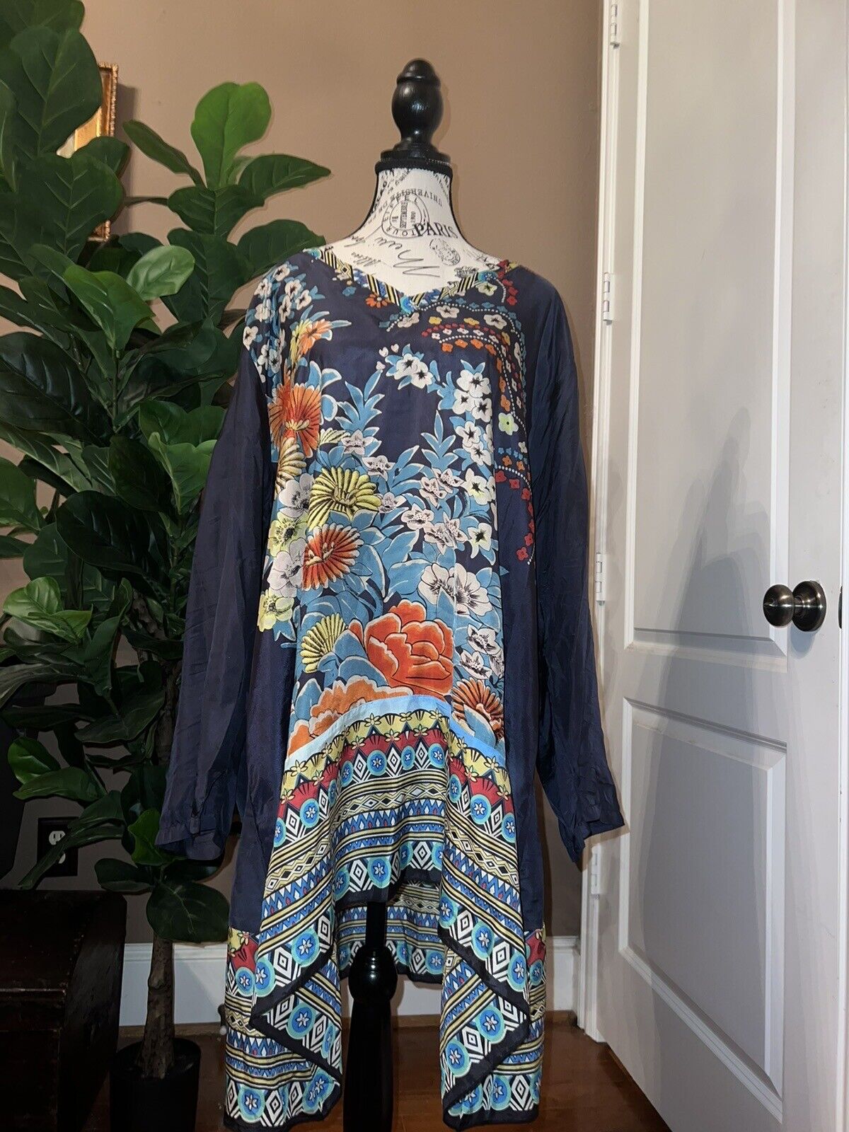 Johnny Was 3X 3XL 100% Silk Tunic Top Kimono Sleeves