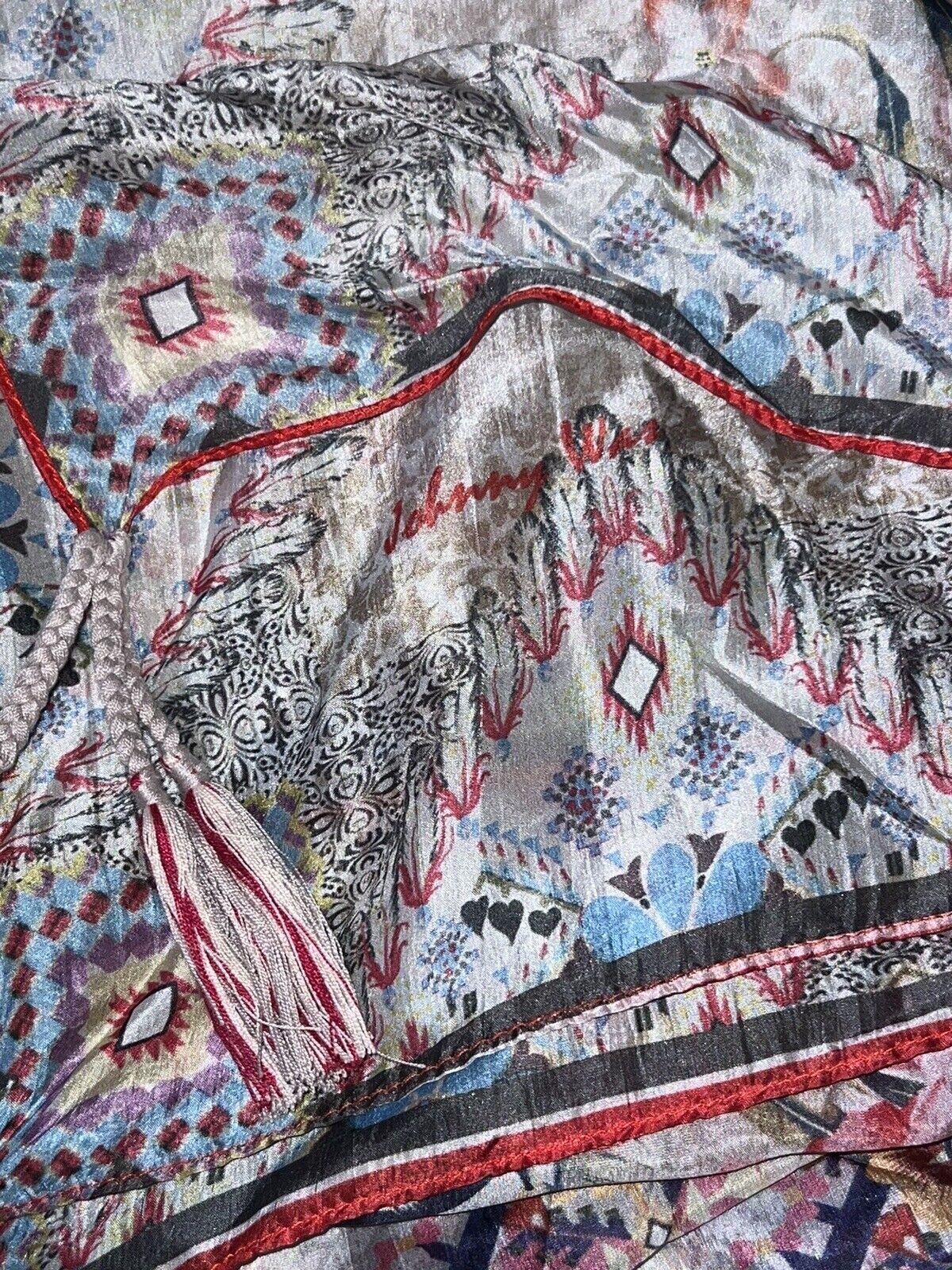 Johnny Was Silk Scarf w/ Tassels Beautiful Condition