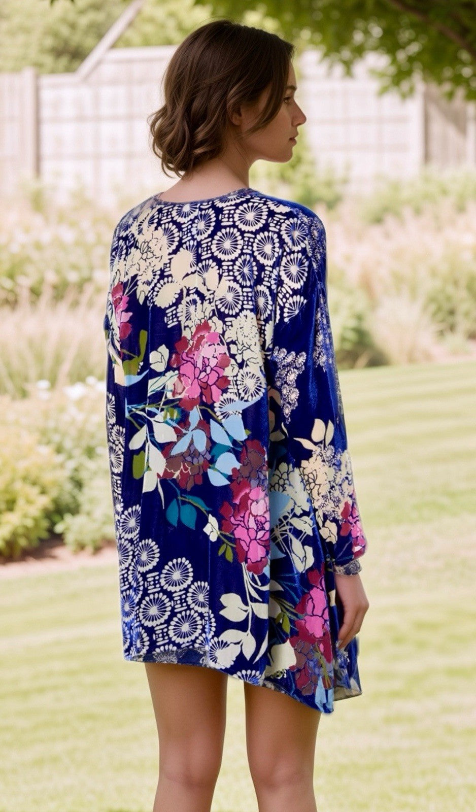 Johnny Was 2X Plus Blue Burnout Velvet Button Up Blouse Shirt Tunic Top Johnny Was