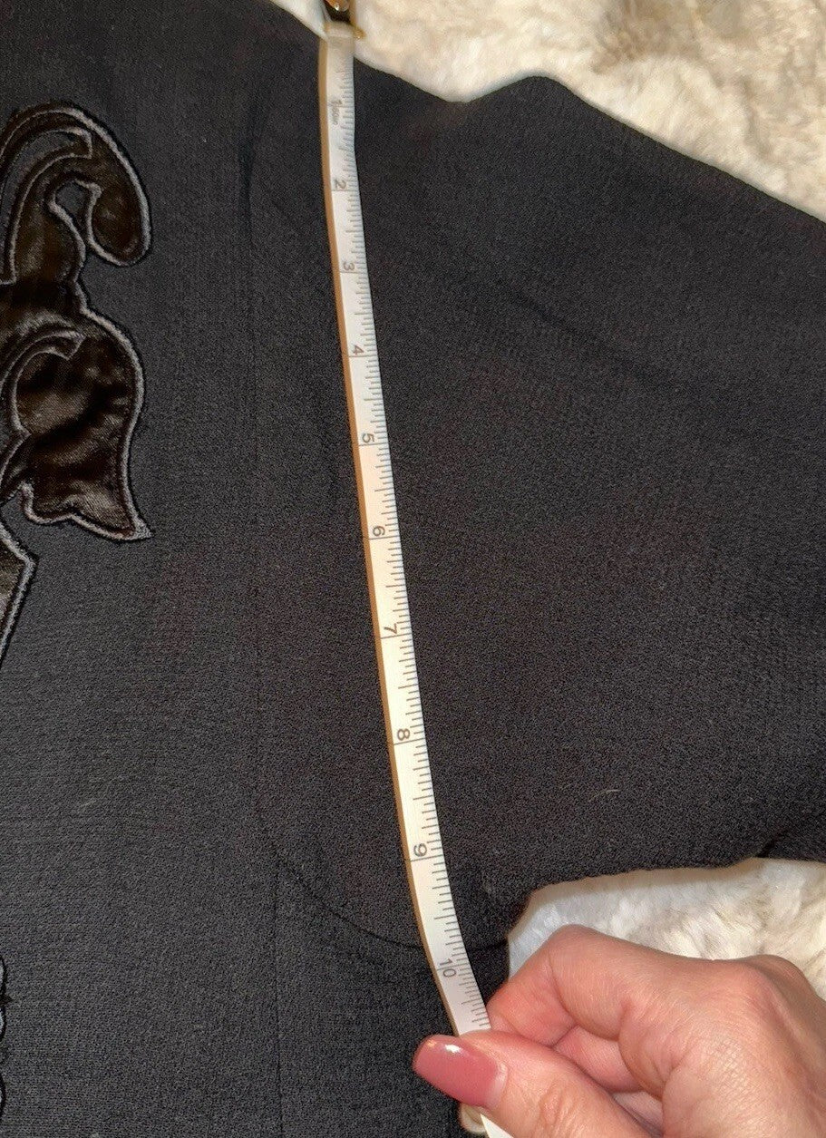 Johnny Was M Black Wool Blend Dressy Coat Silk Lining Jacket Satin Accents Johnny Was