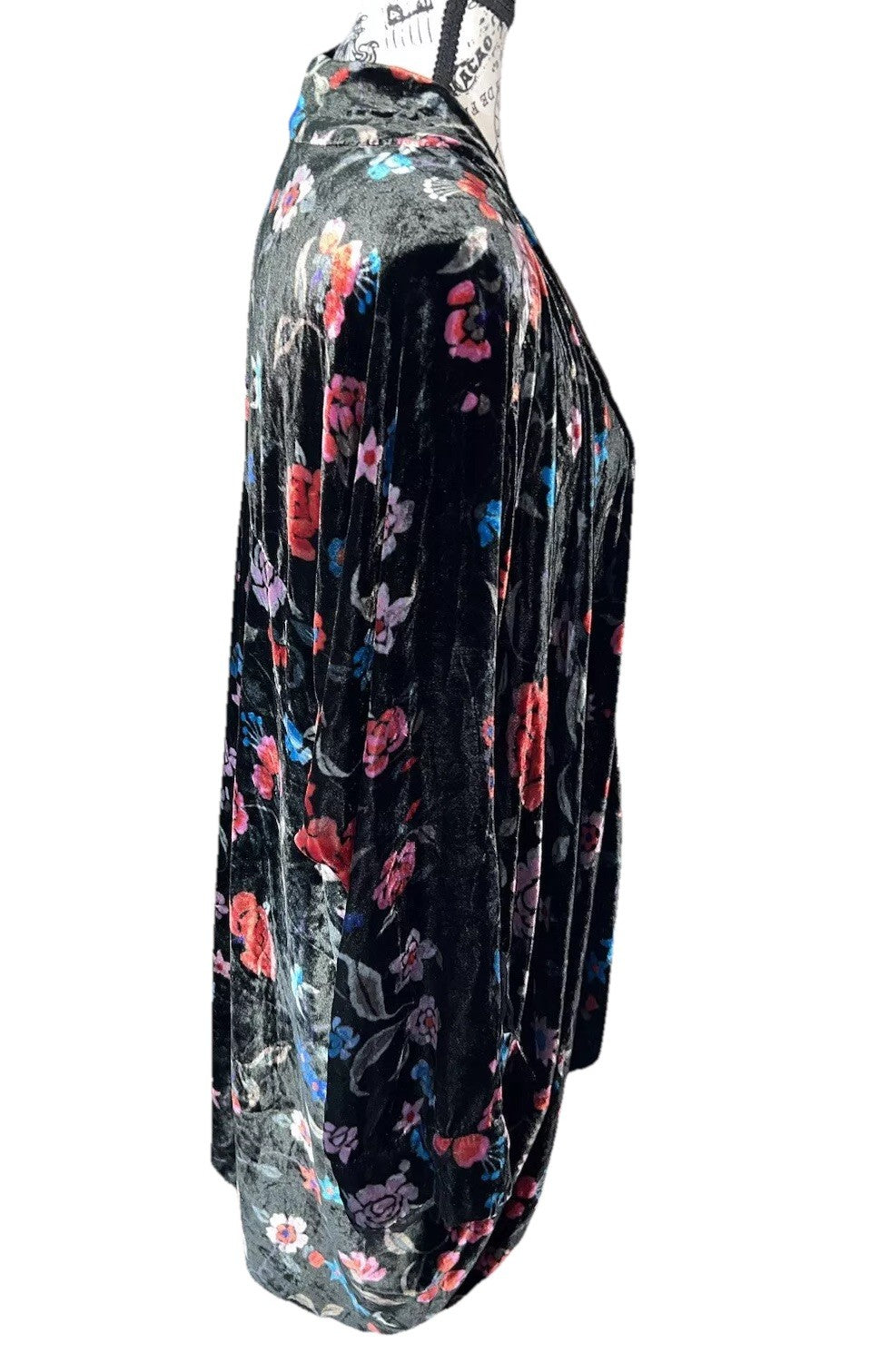 Johnny Was Black & Red Velvet L Kimono Wrap Jacket Duster Bohemian Rose LUX Johnny Was