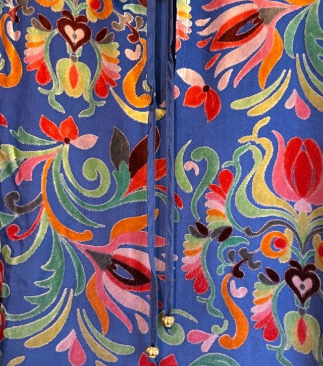 Johnny Was XXL Burnout Velvet Blue & Red Mini Shift Dress Silk Lining $388 Johnny Was