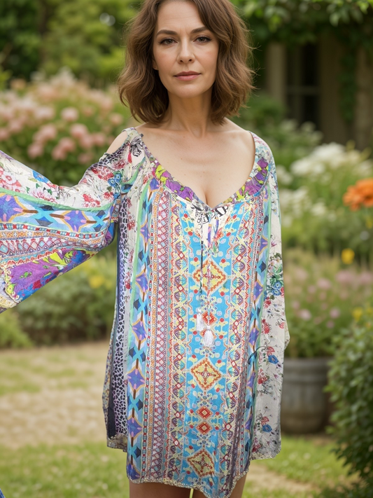 Johnny Was Sz L Silky Cold Shoulder Top With Kimono Sleeves Gorgeous Johnny Was