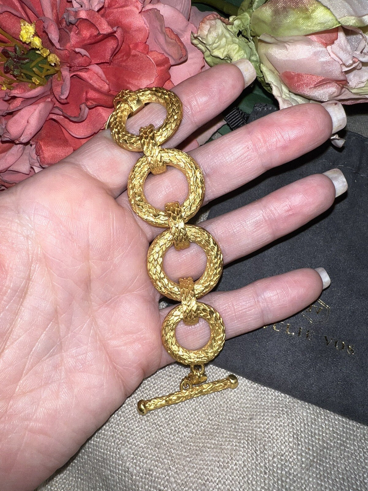 Julie Vos Ivy Leaf 24k Gold Plated 7.75” Toggle Chain Link Bracelet Julie Vos