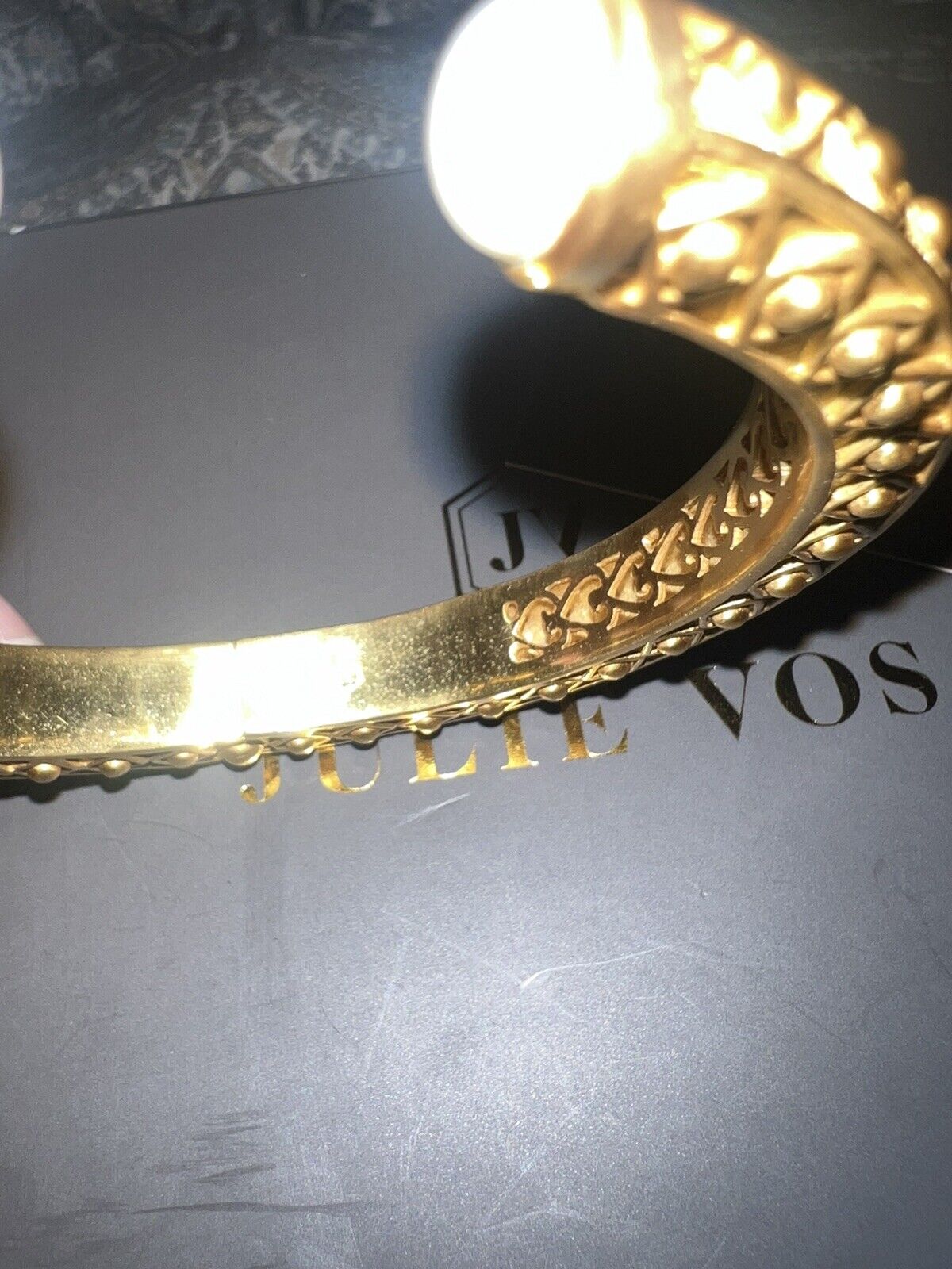 NEW Julie Vos Cuff Hinged Bangle Bracelet 24k Gold Plated & Pearl NWOT