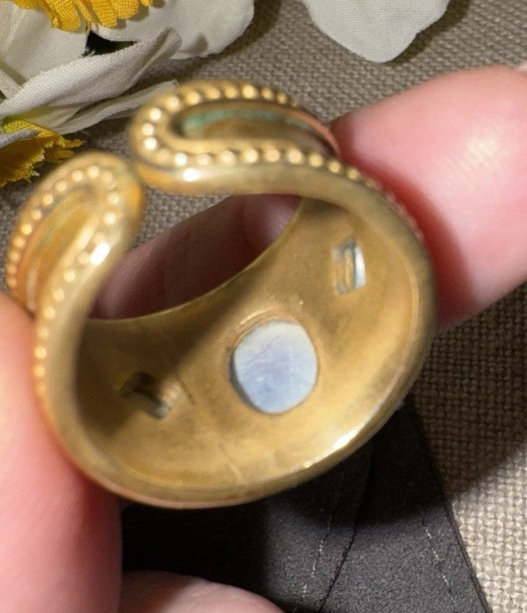 Julie Vos Blue & Pearl Statement Cuff  Ring Sz 7 ADJUSTABLE 24k Gold Plated Julie Vos